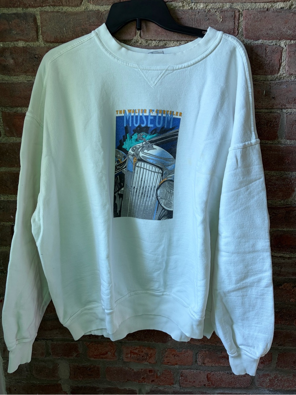 Jerzees vintage White Graphic Chrysler Museum crewneck Sweatshirt size large